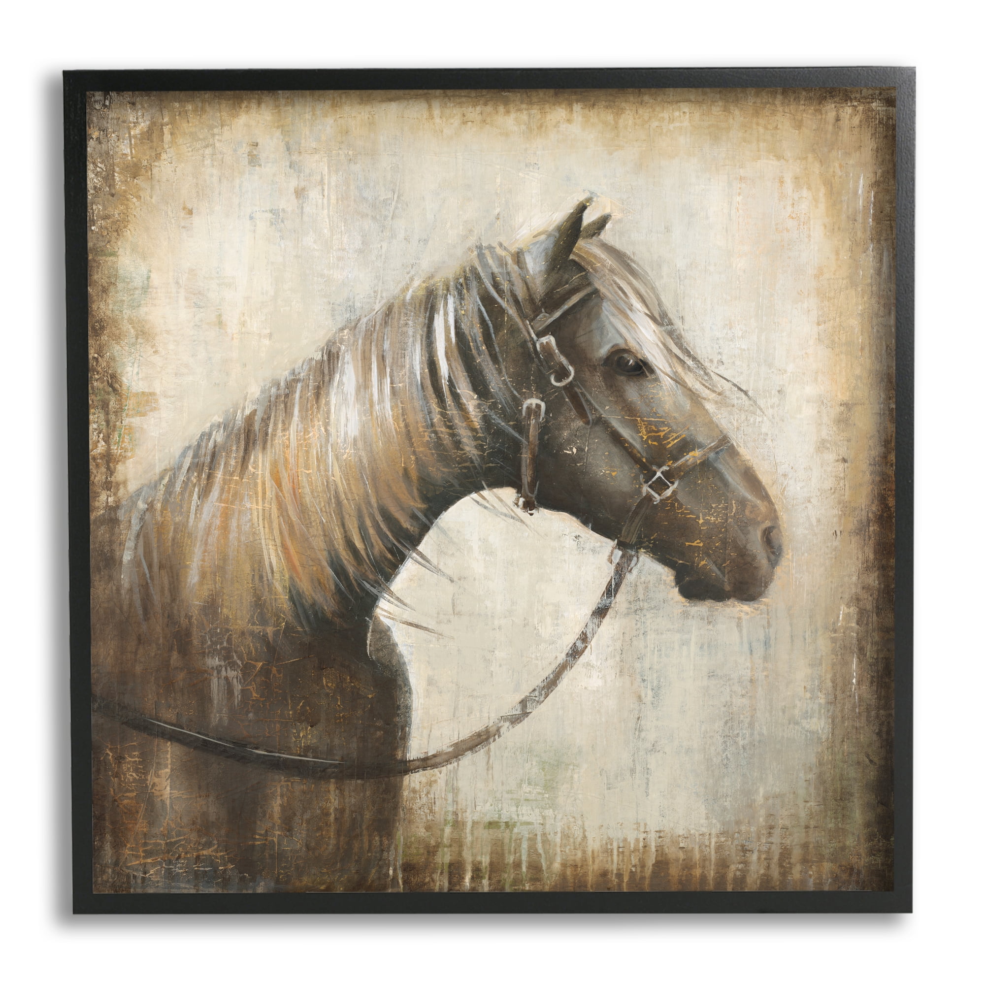 Stupell Industries Vintage Horse Painting Animals & Insects Painting Black Framed Art Print Wall Art, 24 x 24