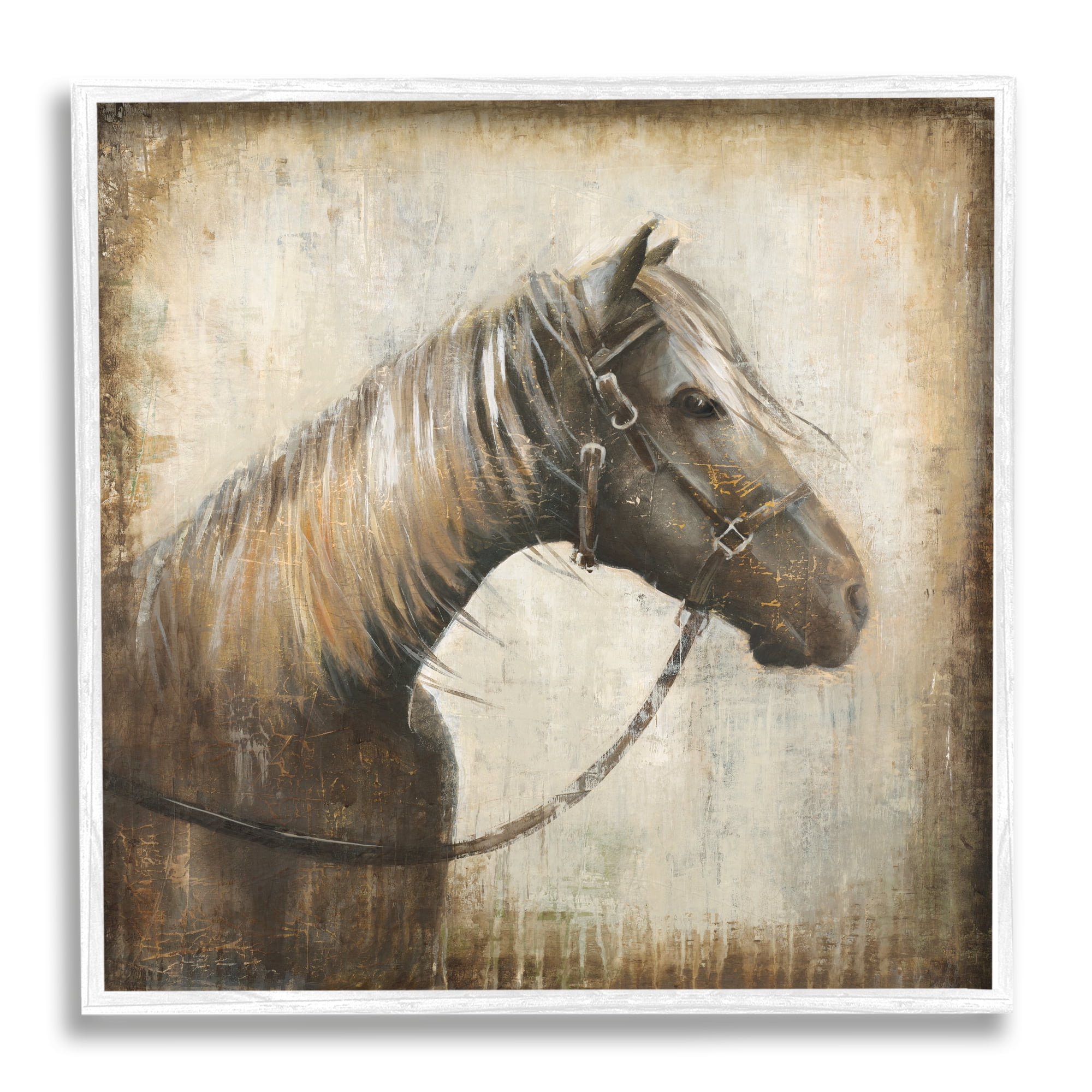 Stupell Industries Vintage Horse Painting Animals & Insects Painting White Framed Art Print Wall Art, 24 x 24