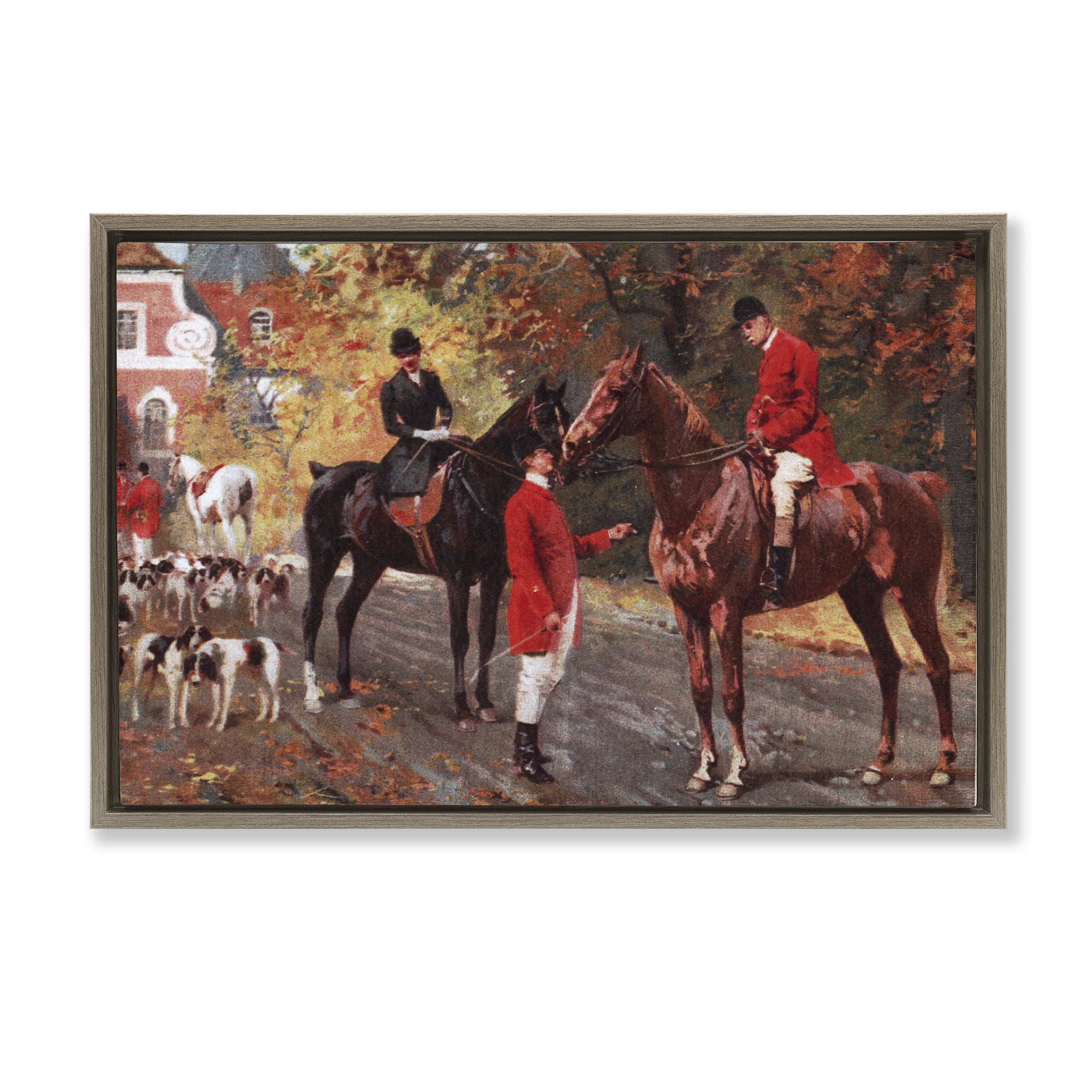 Stupell Industries Vintage Horses & Jockeys People Painting Brown Floater Framed Canvas Art Print Wall Art, 31 x 21