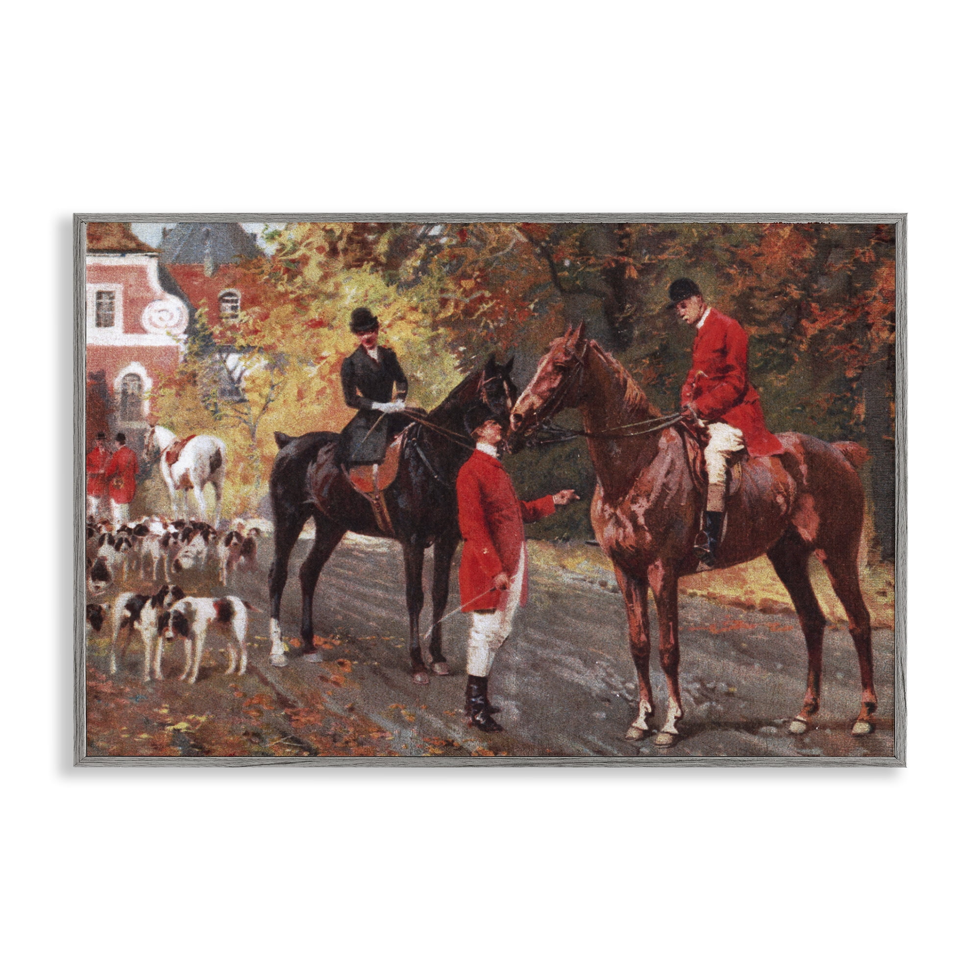 Stupell Industries Vintage Horses & Jockeys People Painting Gray Framed Art Print Wall Art, 30 x 20