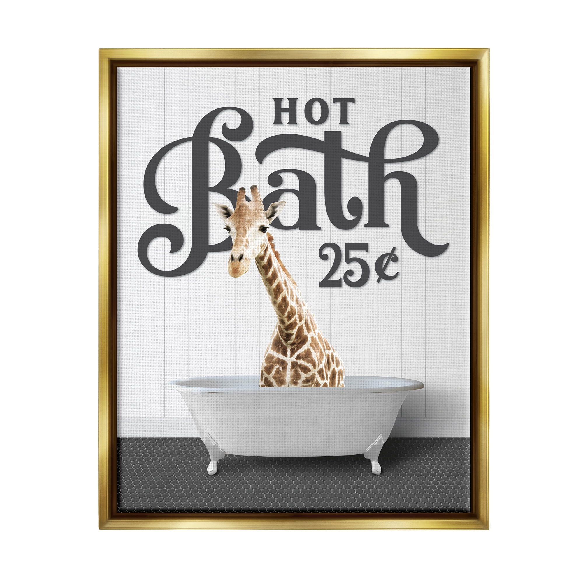 Stupell Industries Vintage Hot Bath Animal Animals & Insects Painting Gold Floater Framed Art Print Wall Art, 17 x 21