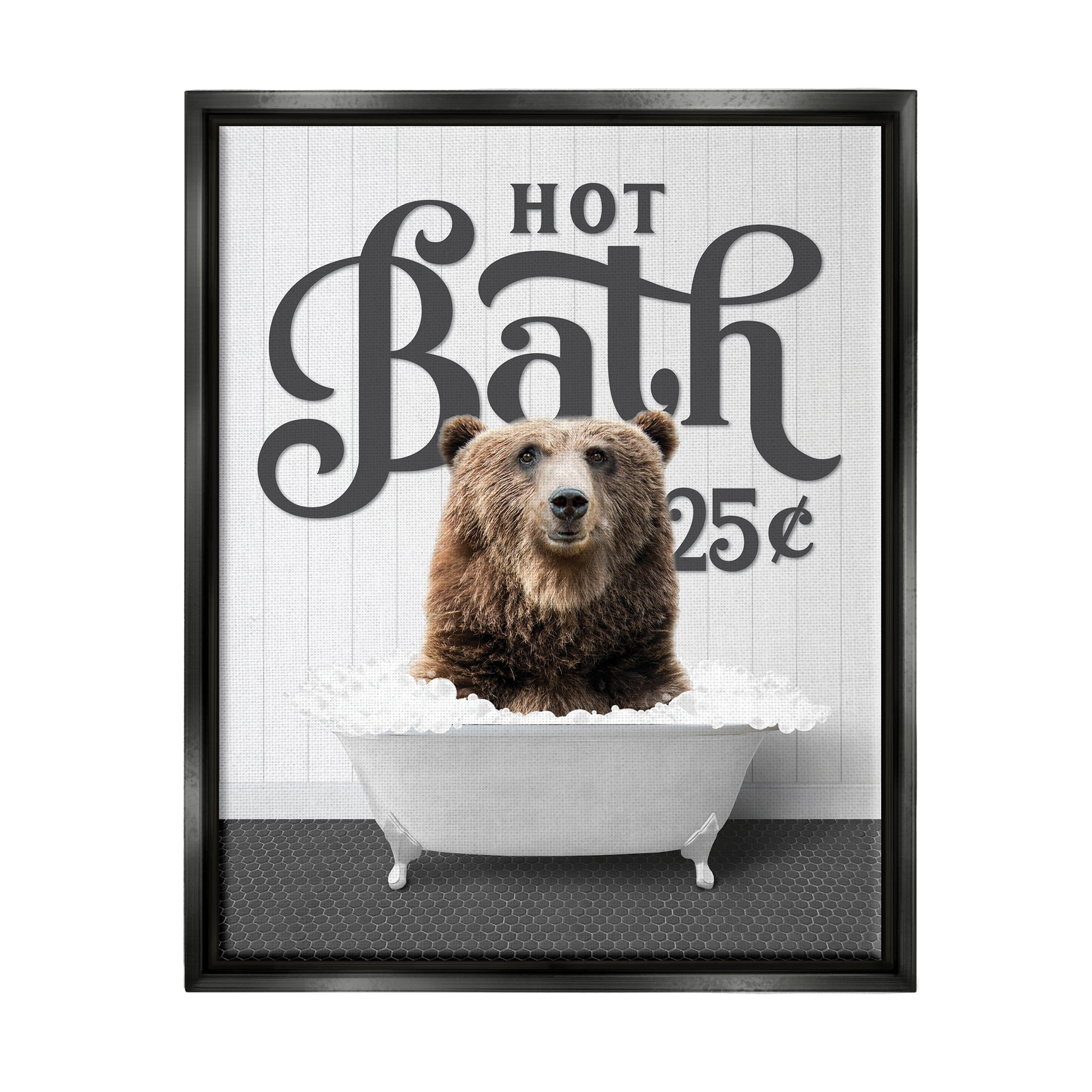 Stupell Industries Vintage Hot Bath Bear Animals & Insects Painting Black Floater Framed Art Print Wall Art, 17 x 21