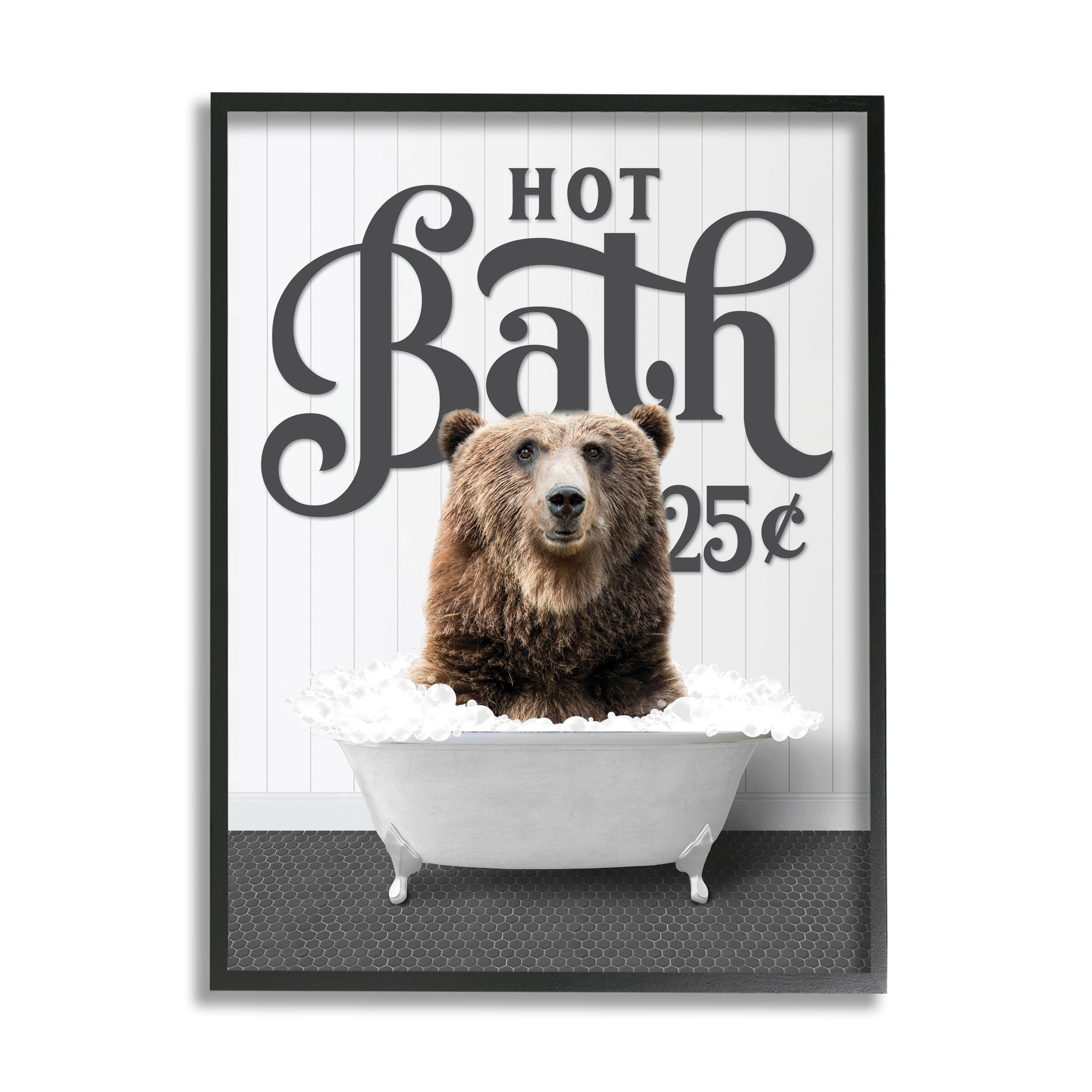Stupell Industries Vintage Hot Bath Bear Animals & Insects Painting Black Framed Art Print Wall Art, 11 x 14
