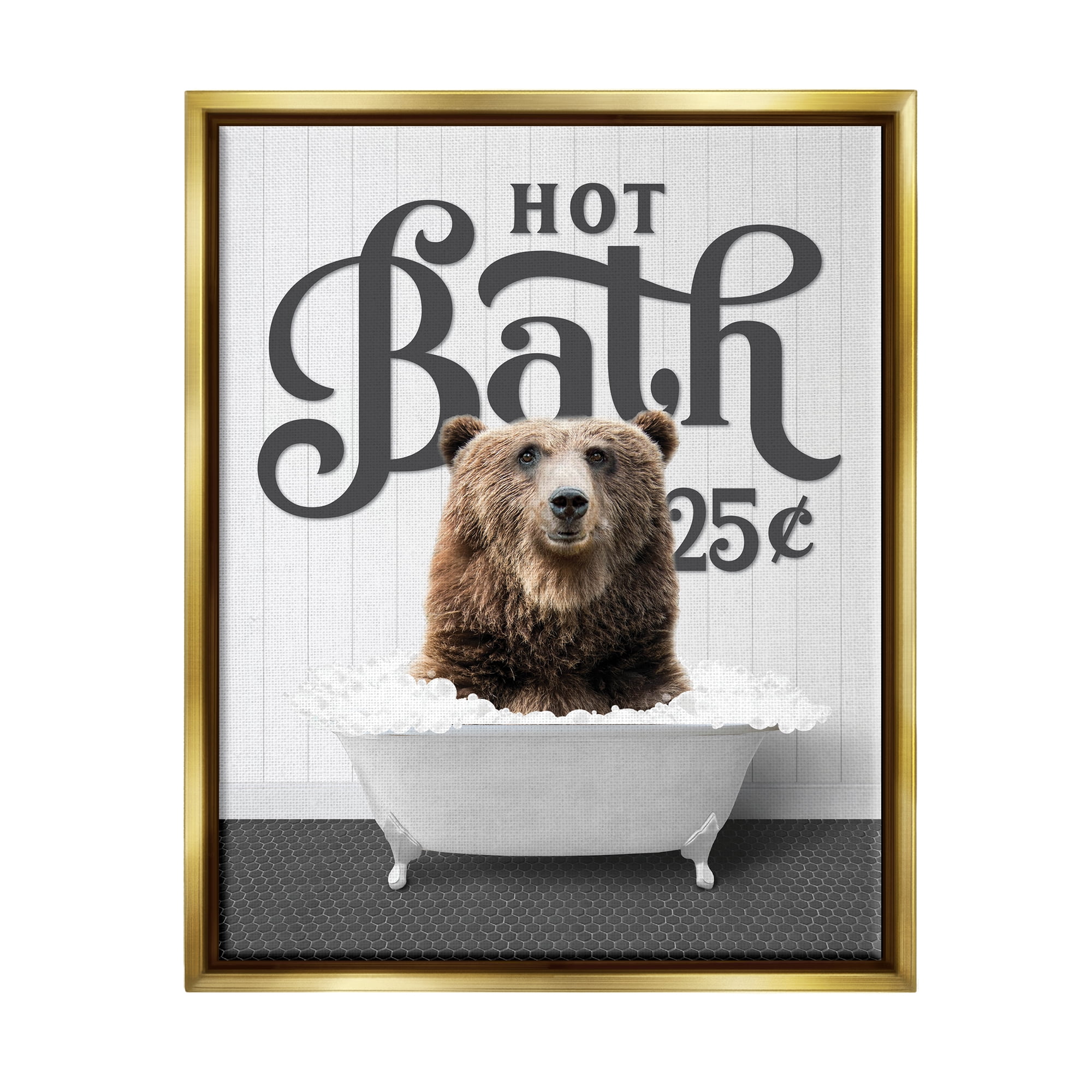 Stupell Industries Vintage Hot Bath Bear Animals & Insects Painting Gold Floater Framed Art Print Wall Art, 17 x 21
