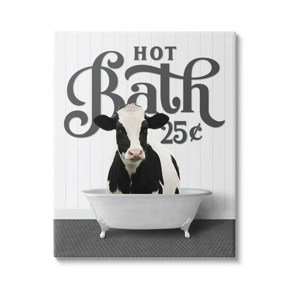 Stupell Industries Vintage Hot Bath Cow Animals & Insects Painting Gallery Wrapped Canvas Print Wall Art, 16 x 20