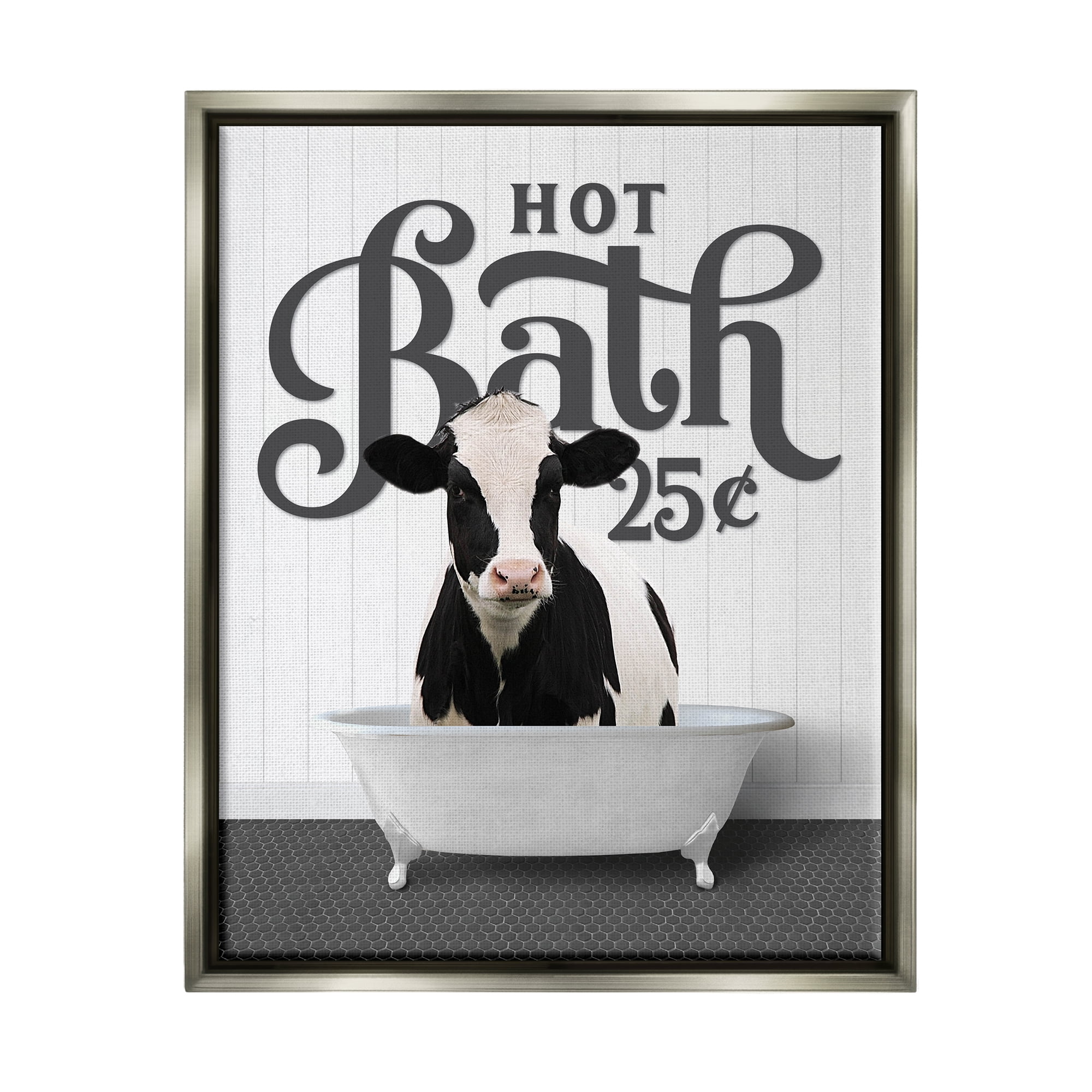 Stupell Industries Vintage Hot Bath Cow Animals & Insects Painting Gray Floater Framed Art Print Wall Art, 25 x 31