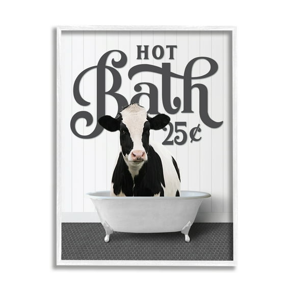 Stupell Industries Vintage Hot Bath Cow Animals & Insects Painting White Framed Art Print Wall Art, 11 x 14