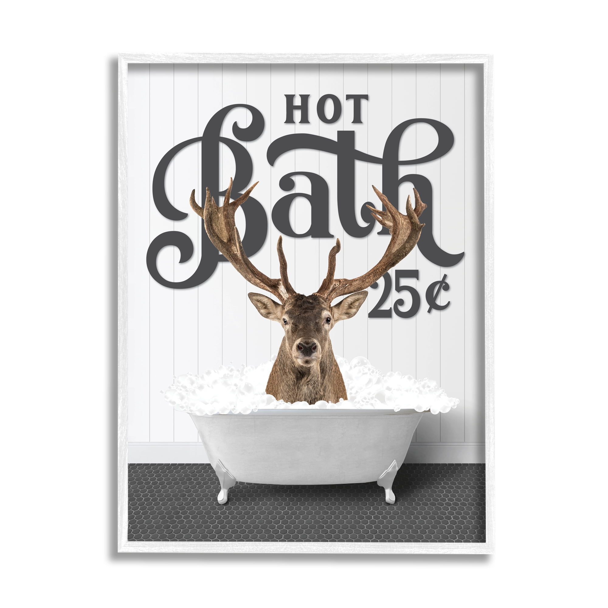 Stupell Industries Vintage Hot Bath Deer Animals & Insects Painting White Framed Art Print Wall Art, 11 x 14
