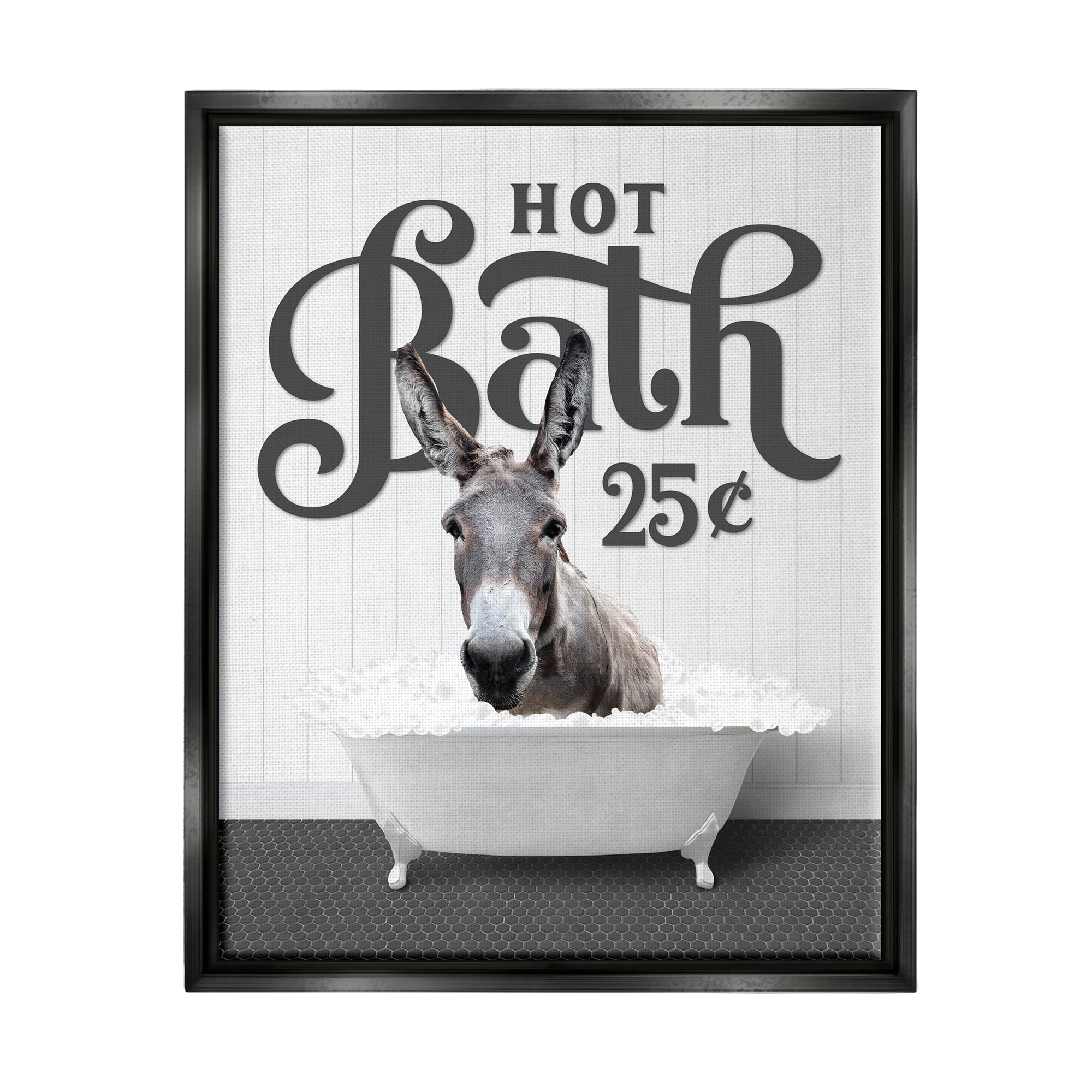 Stupell Industries Vintage Hot Bath Donkey Animals & Insects Painting Black Floater Framed Art Print Wall Art, 17 x 21
