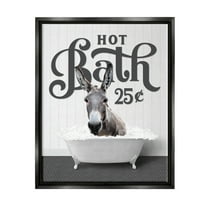 Stupell Industries Vintage Hot Bath Donkey Animals & Insects Painting Black Floater Framed Art Print Wall Art, 17 x 21