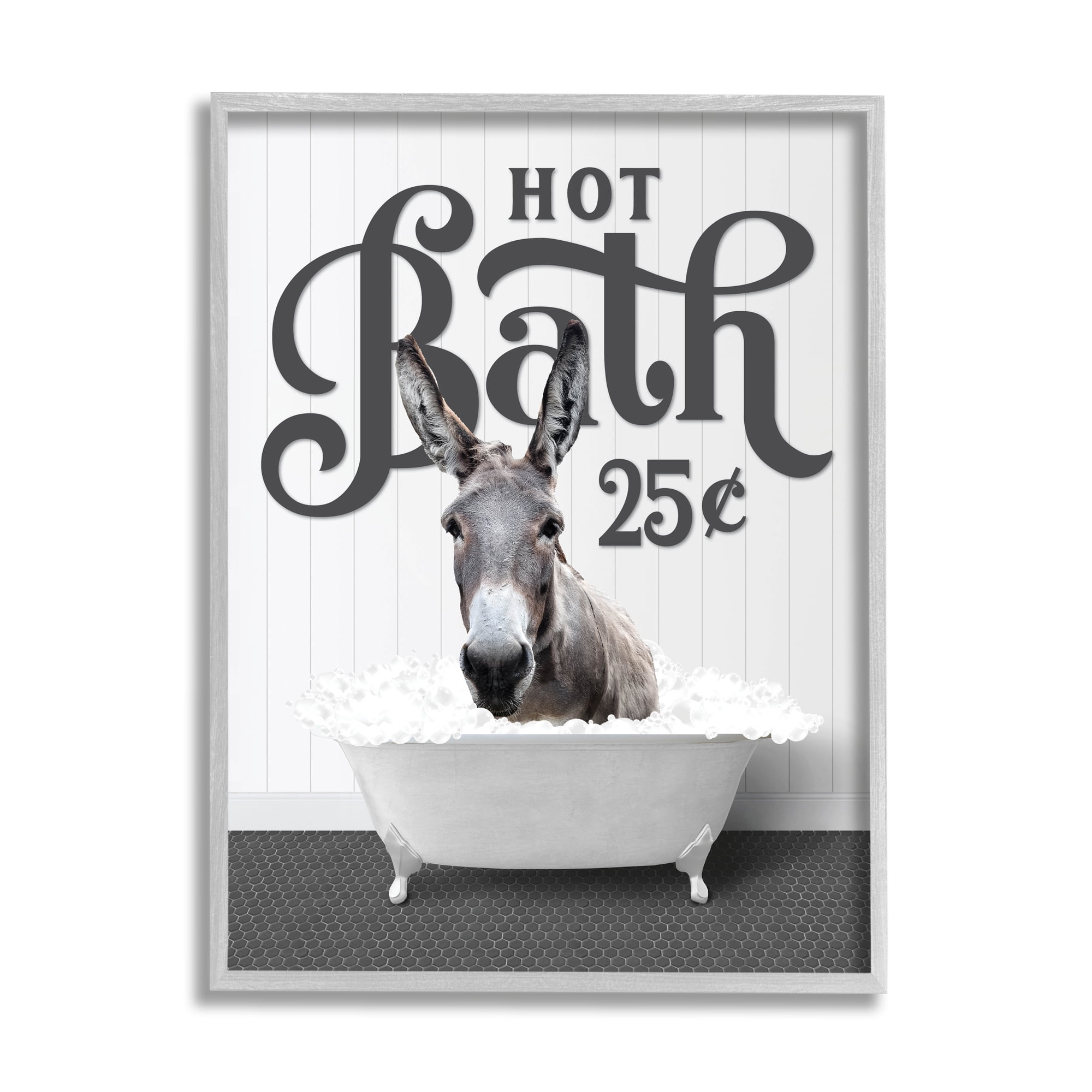Stupell Industries Vintage Hot Bath Donkey Animals & Insects Painting Gray Framed Art Print Wall Art, 24 x 30