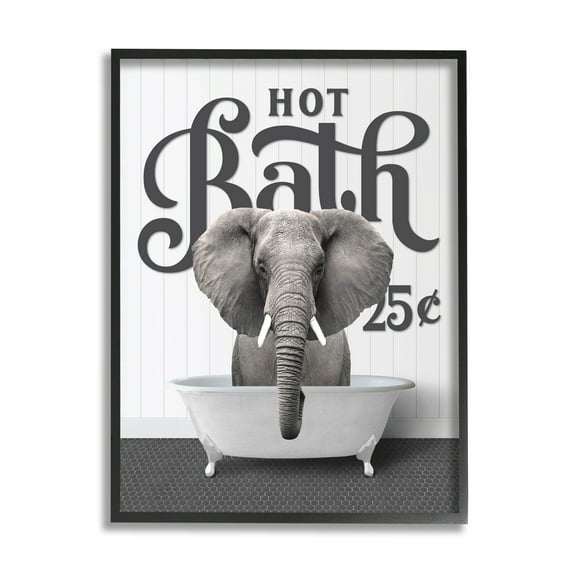 Stupell Industries Vintage Hot Bath Elephant Animals & Insects Painting Black Framed Art Print Wall Art, 11 x 14