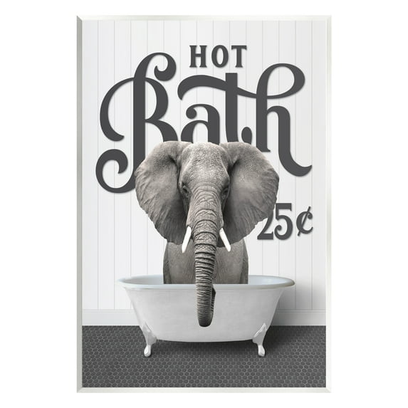 Stupell Industries Vintage Hot Bath Elephant Animals & Insects Painting Unframed Art Print Wall Art, 13 x 19