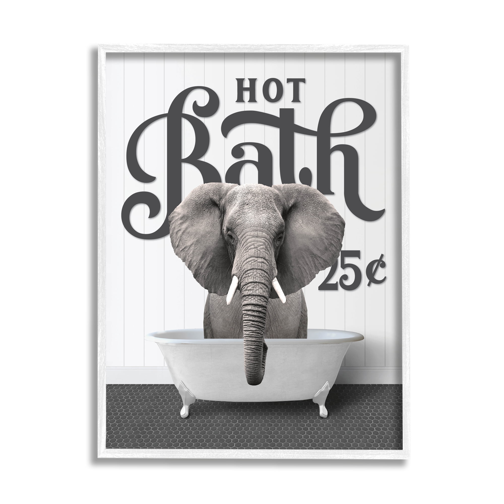 Stupell Industries Vintage Hot Bath Elephant Animals & Insects Painting White Framed Art Print Wall Art, 16 x 20