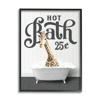 Stupell Industries Vintage Hot Bath Giraffe Animals & Insects Painting Black Framed Art Print Wall Art, 11 x 14