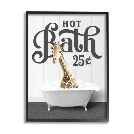 Stupell Industries Vintage Hot Bath Giraffe Animals & Insects Painting Black Framed Art Print Wall Art, 24 x 30