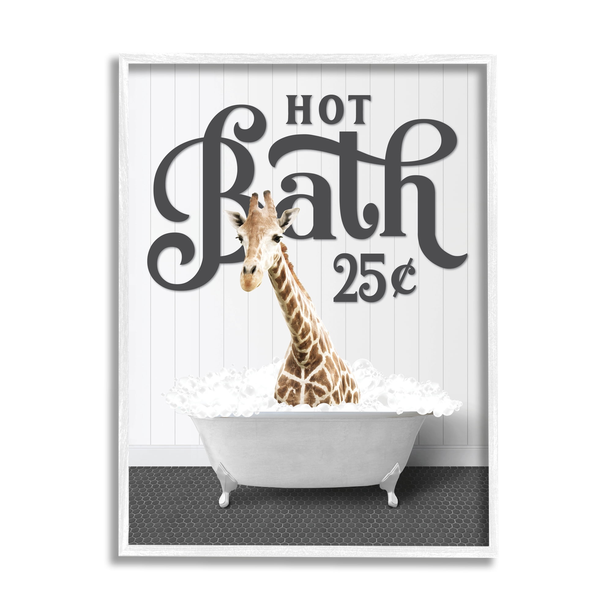Stupell Industries Vintage Hot Bath Giraffe Animals & Insects Painting White Framed Art Print Wall Art, 11 x 14