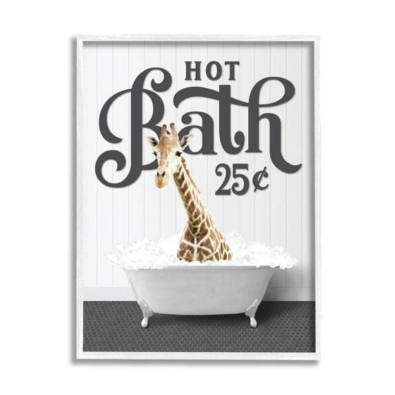 Stupell Industries Vintage Hot Bath Giraffe Animals & Insects Painting White Framed Art Print Wall Art, 11 x 14