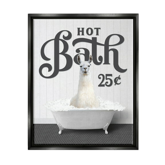 Stupell Industries Vintage Hot Bath Llama Animals & Insects Painting Black Floater Framed Art Print Wall Art, 17 x 21