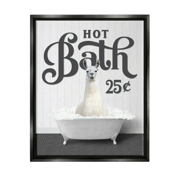 Stupell Industries Vintage Hot Bath Llama Animals & Insects Painting Black Floater Framed Art Print Wall Art, 25 x 31