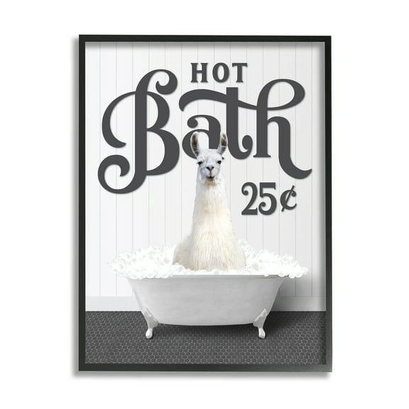 Stupell Industries Vintage Hot Bath Llama Animals & Insects Painting Black Framed Art Print Wall Art, 11 x 14