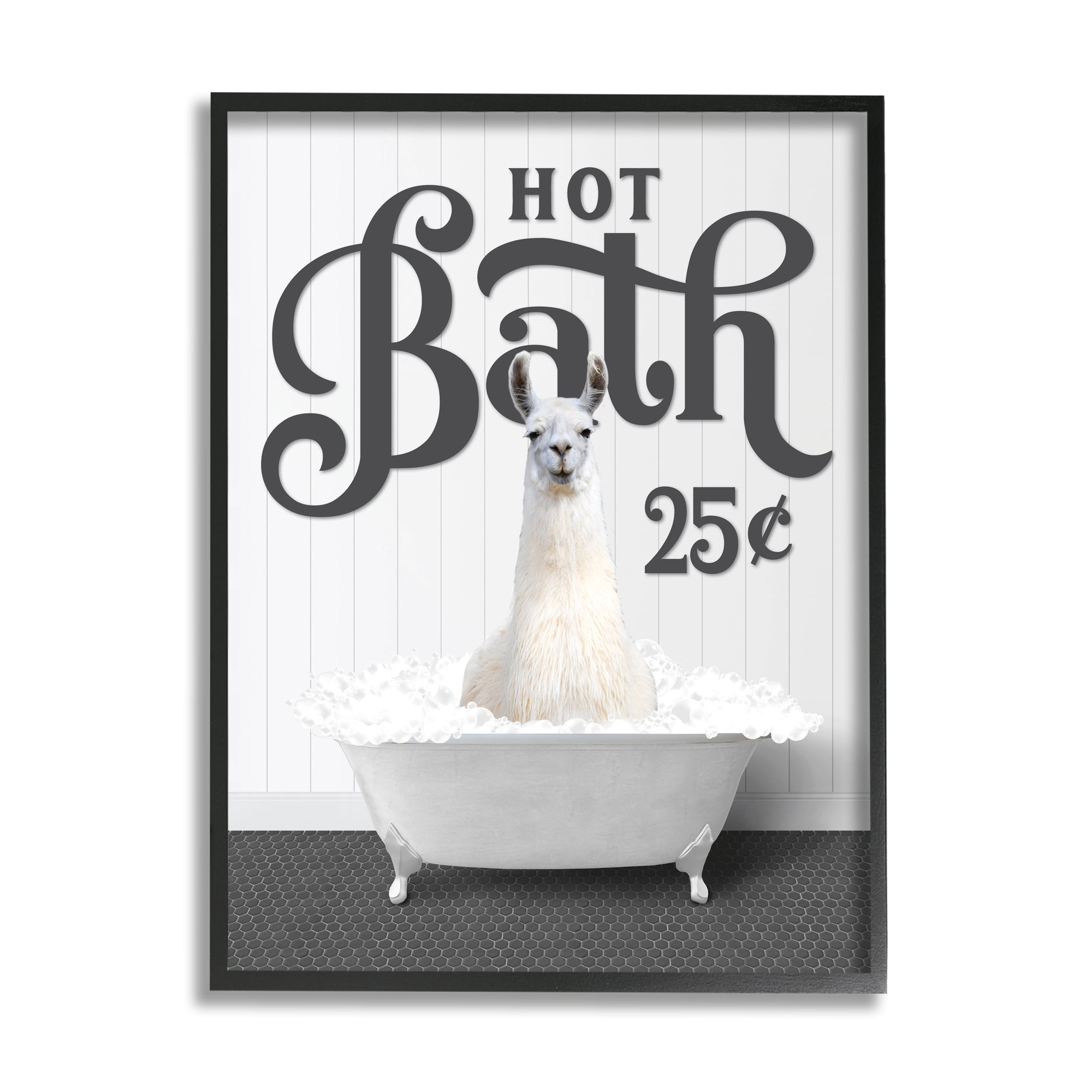 Stupell Industries Vintage Hot Bath Llama Animals & Insects Painting Black Framed Art Print Wall Art, 24 x 30