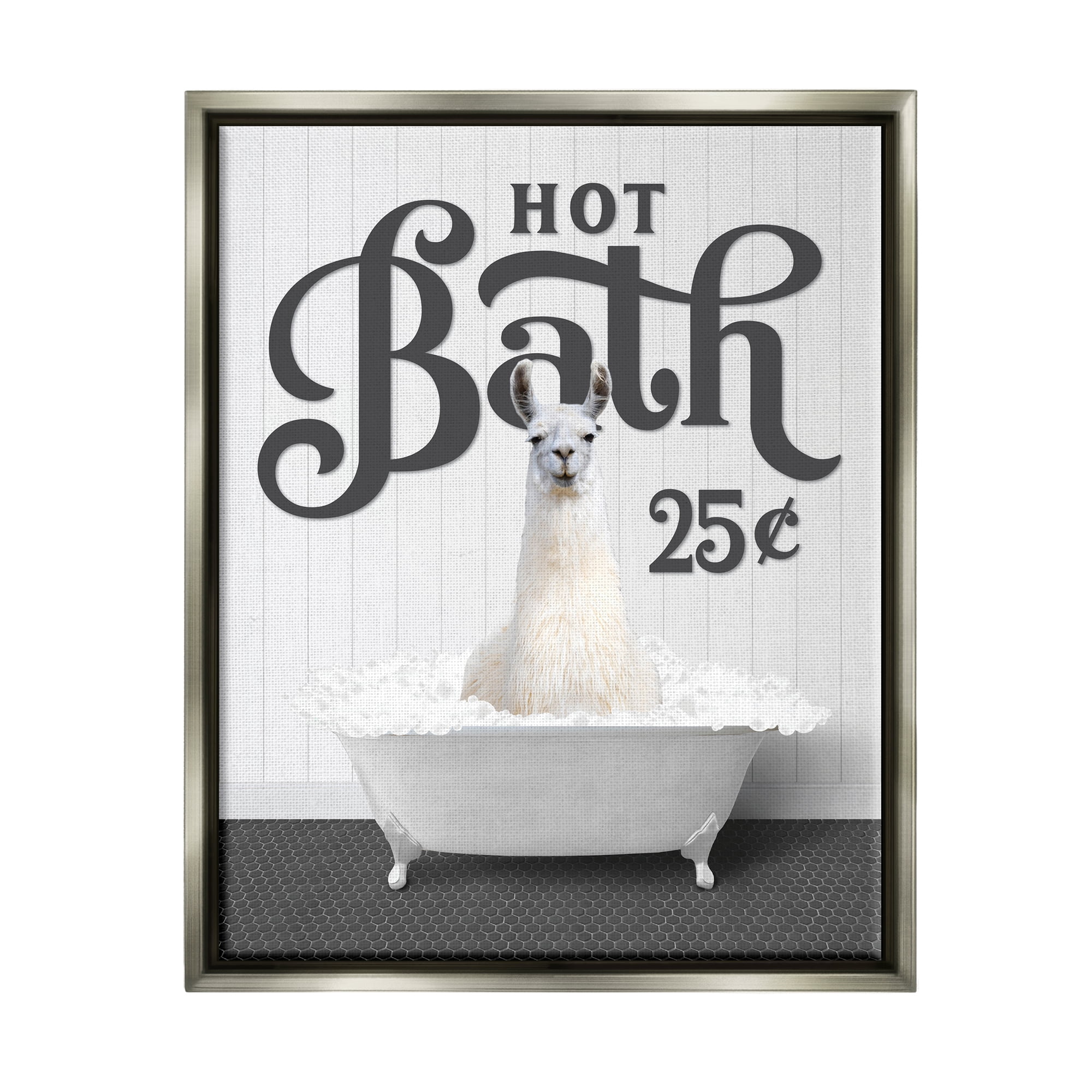 Stupell Industries Vintage Hot Bath Llama Animals & Insects Painting Gray Floater Framed Art Print Wall Art, 25 x 31