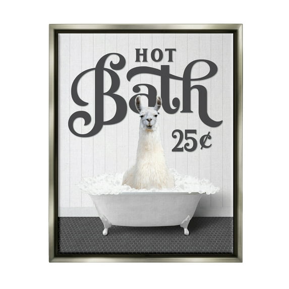 Stupell Industries Vintage Hot Bath Llama Animals & Insects Painting Gray Floater Framed Art Print Wall Art, 25 x 31