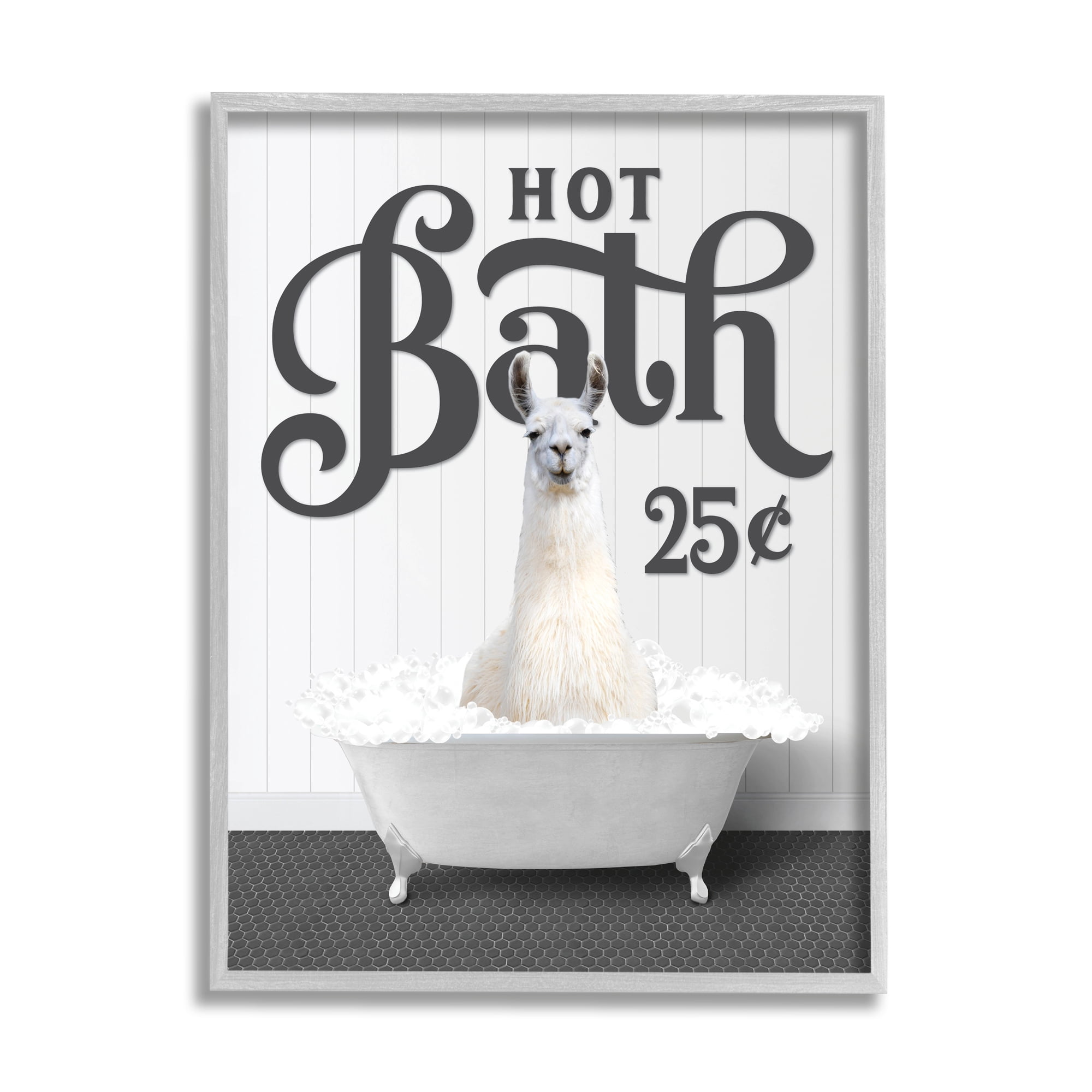 Stupell Industries Vintage Hot Bath Llama Animals & Insects Painting Gray Framed Art Print Wall Art, 11 x 14