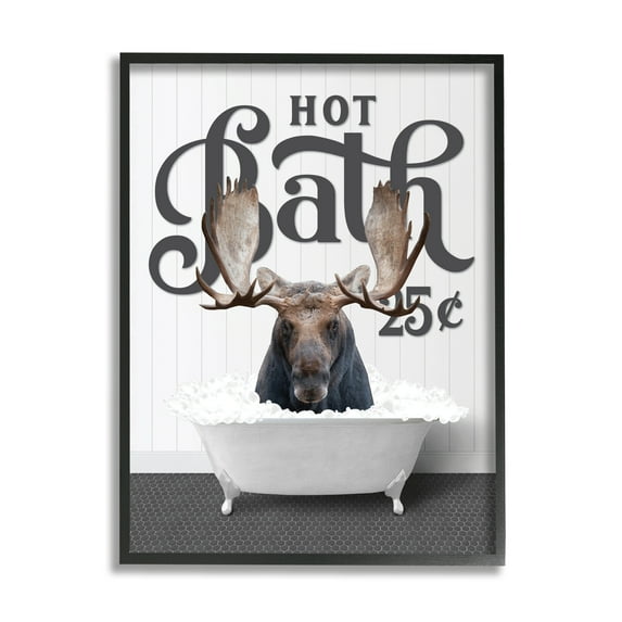 Stupell Industries Vintage Hot Bath Moose Animals & Insects Painting Black Framed Art Print Wall Art, 16 x 20