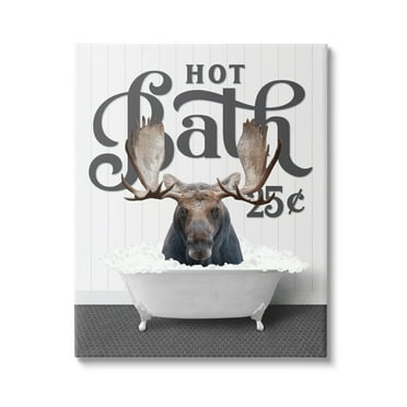 Stupell Industries Vintage Hot Bath Moose Animals & Insects Painting Gallery Wrapped Canvas Print Wall Art, 16 x 20