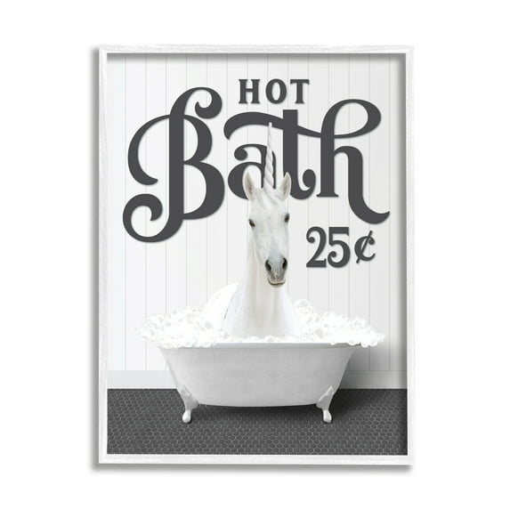 Stupell Industries Vintage Hot Bath Unicorn Animals & Insects Painting White Framed Art Print Wall Art, 11 x 14