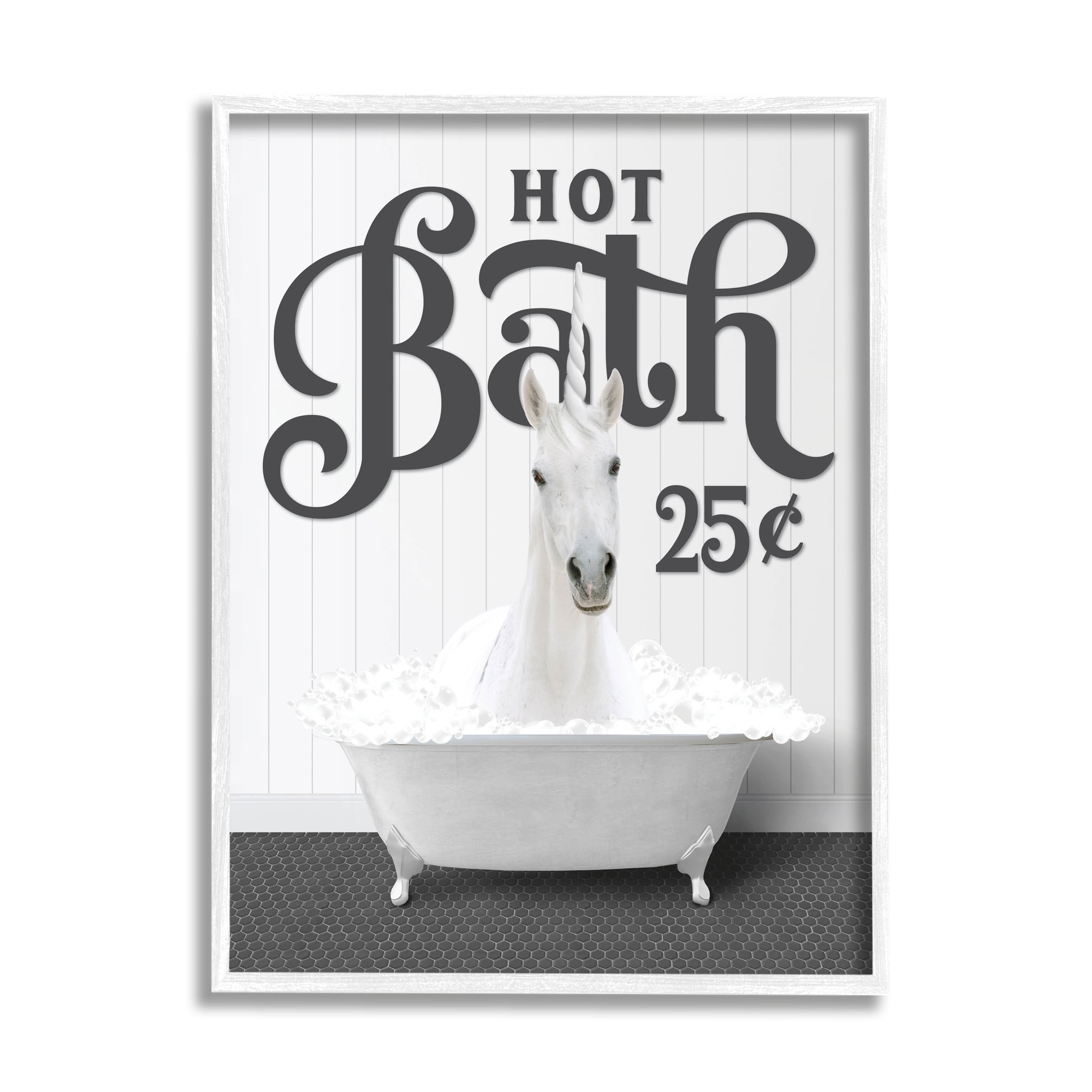 Stupell Industries Vintage Hot Bath Unicorn Animals & Insects Painting White Framed Art Print Wall Art, 24 x 30