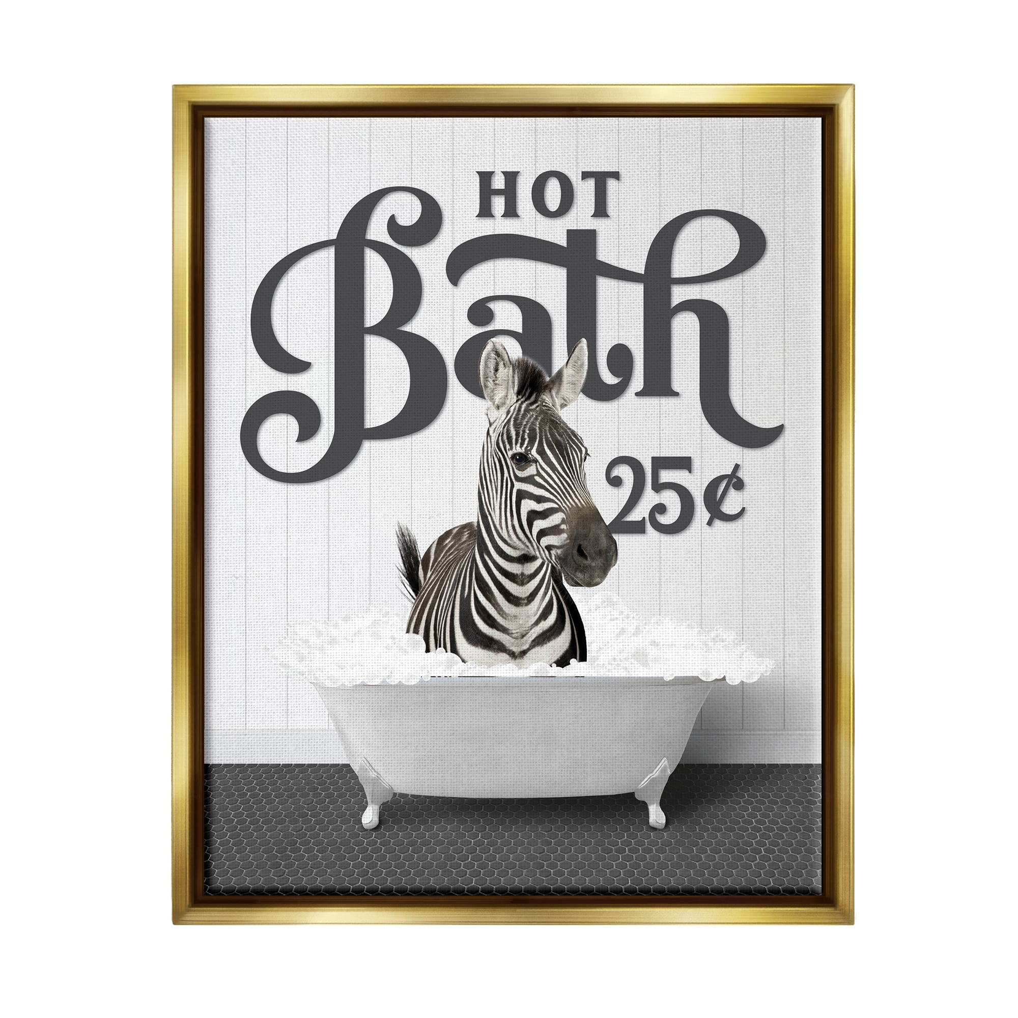 Stupell Industries Vintage Hot Bath Zebra Animals & Insects Painting Gold Floater Framed Art Print Wall Art, 25 x 31