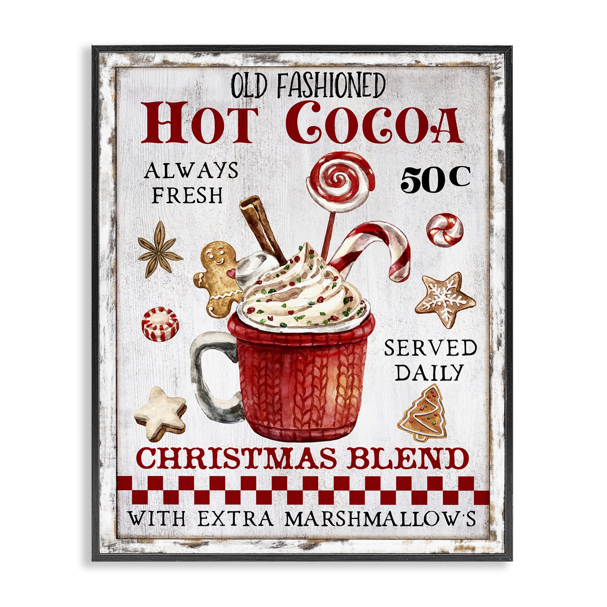 Stupell Industries Vintage Hot Cocoa Holiday Painting Black Framed Art Prints Wall Art, 24 x 30