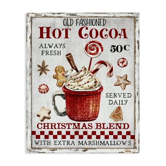 Stupell Industries Vintage Hot Cocoa Holiday Painting Gallery Wrapped Canvas Art Prints Wall Art, 16 x 20
