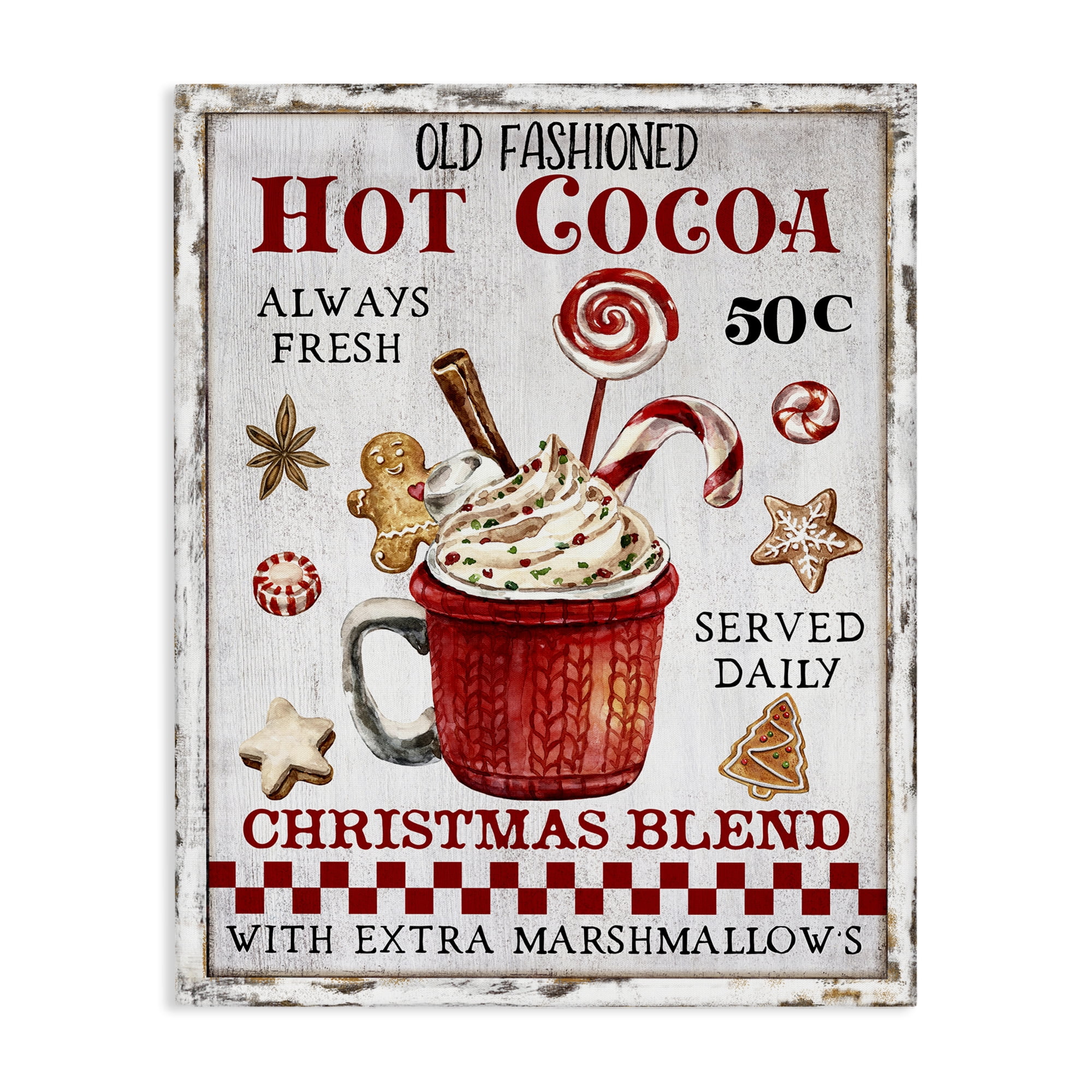 Stupell Industries Vintage Hot Cocoa Holiday Painting Gallery Wrapped Canvas Art Prints Wall Art, 36 x 48