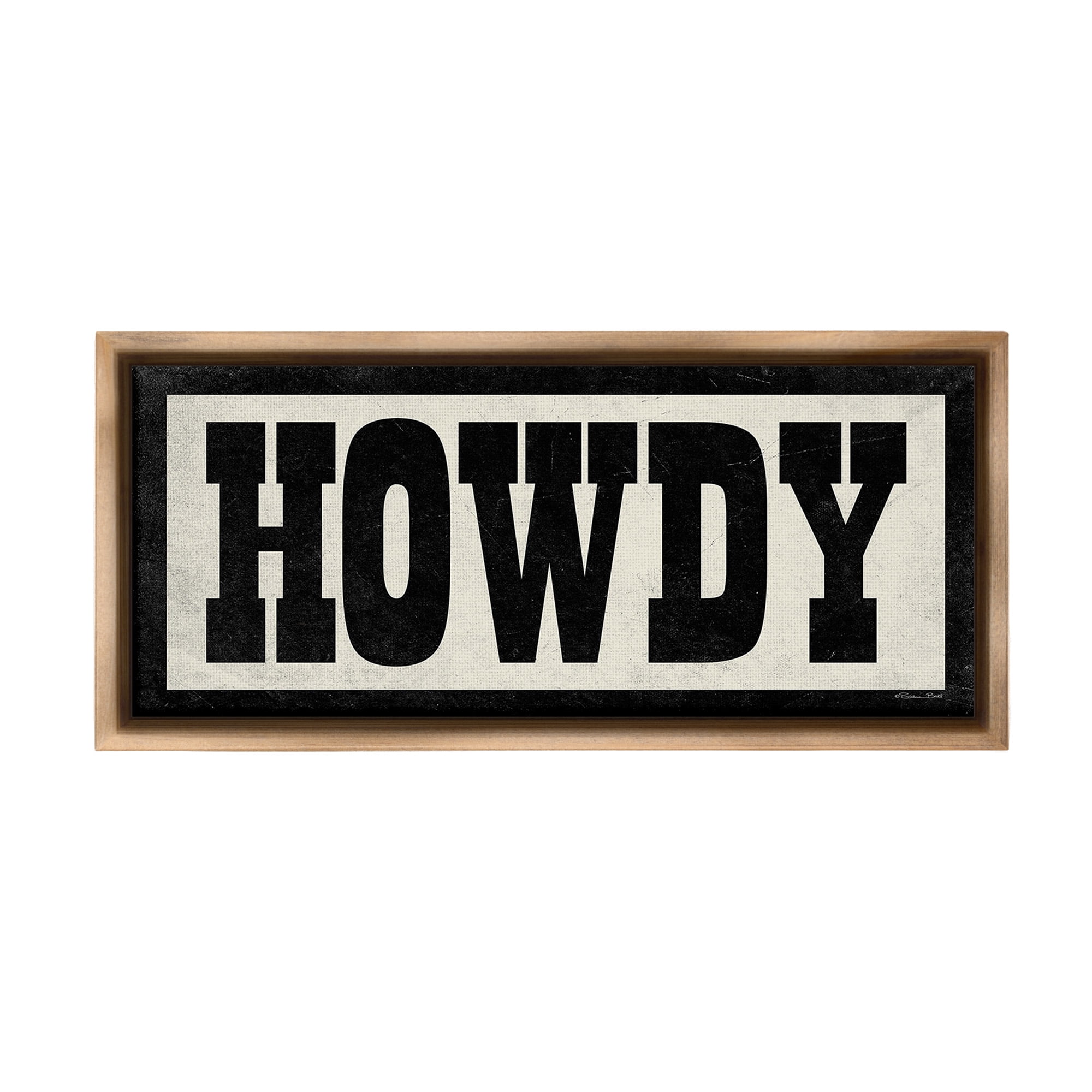 Stupell Industries Vintage Howdy Sign Typography Painting Brown Floater Framed Canvas Art Print Wall Art, 31 x 14