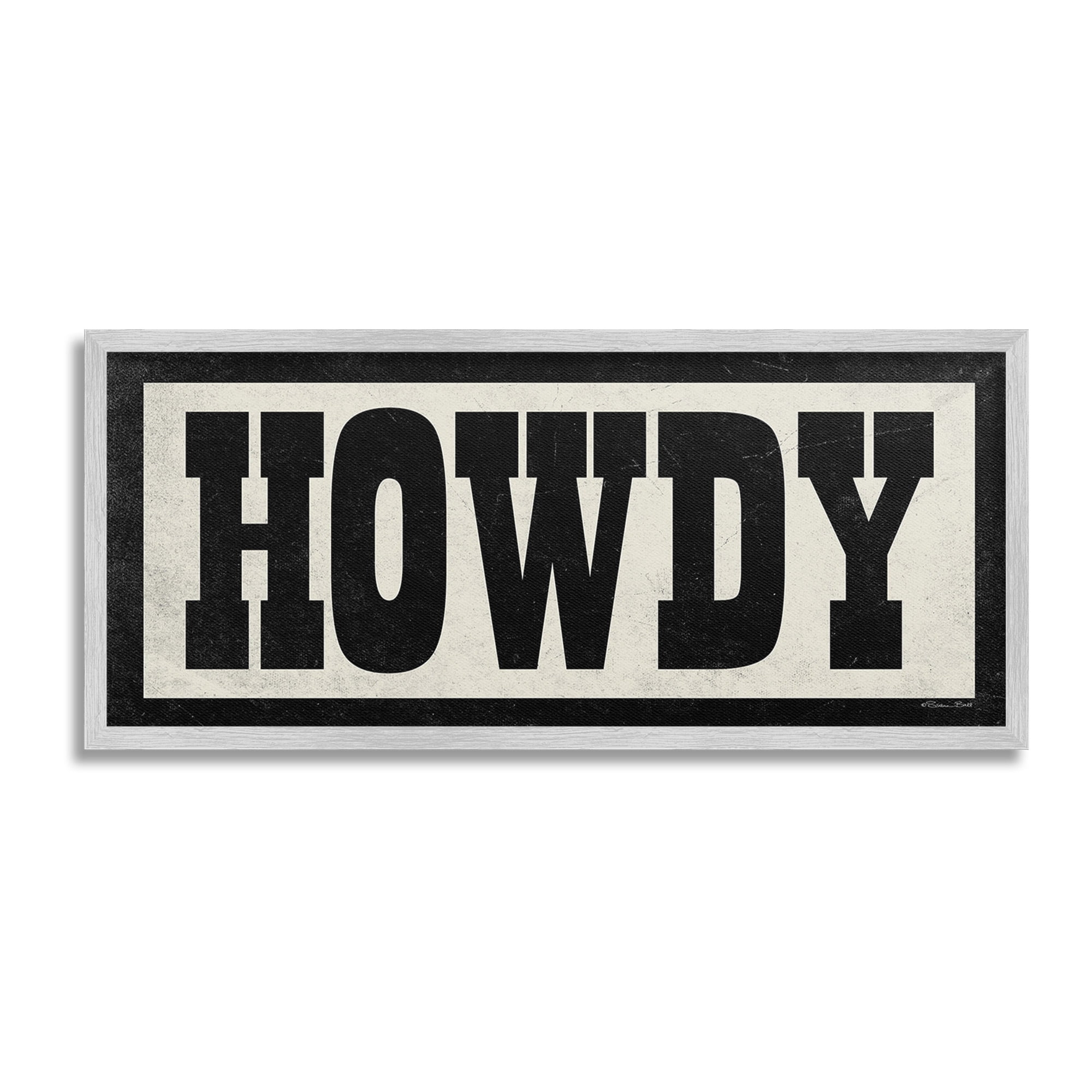 Stupell Industries Vintage Howdy Sign Typography Painting Gray Framed Art Print Wall Art, 24 x 10