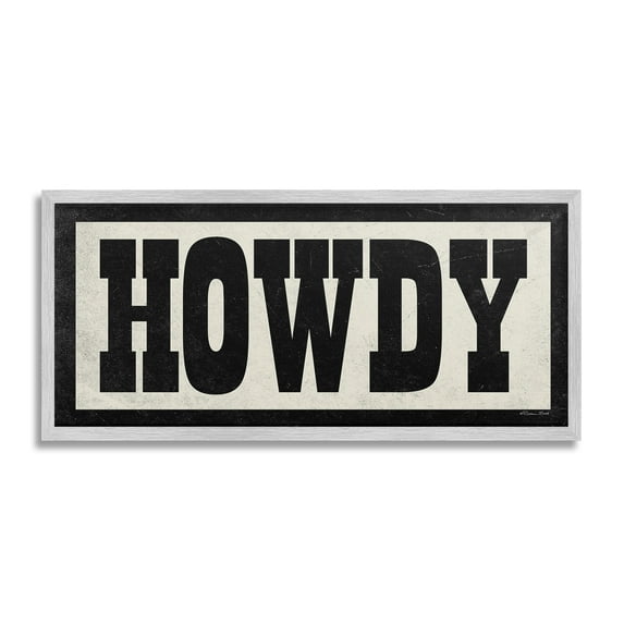 Stupell Industries Vintage Howdy Sign Typography Painting Gray Framed Art Print Wall Art, 30 x 13