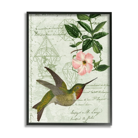 Stupell Industries Vintage Hummingbird Feeder Patent Pink Floral Antique Script, 24 x 30, Design by Daphne Polselli