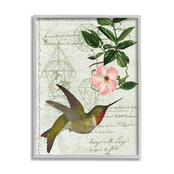 Stupell Industries Vintage Hummingbird Feeder Patent Pink Floral Antique Script, 24 x 30, Design by Daphne Polselli
