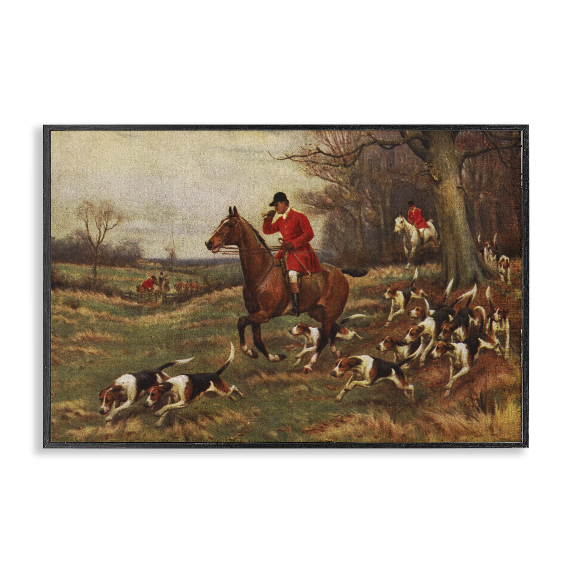 Stupell Industries Vintage Hunting Party Dogs People Painting Black Framed Art Print Wall Art, 24 x 16