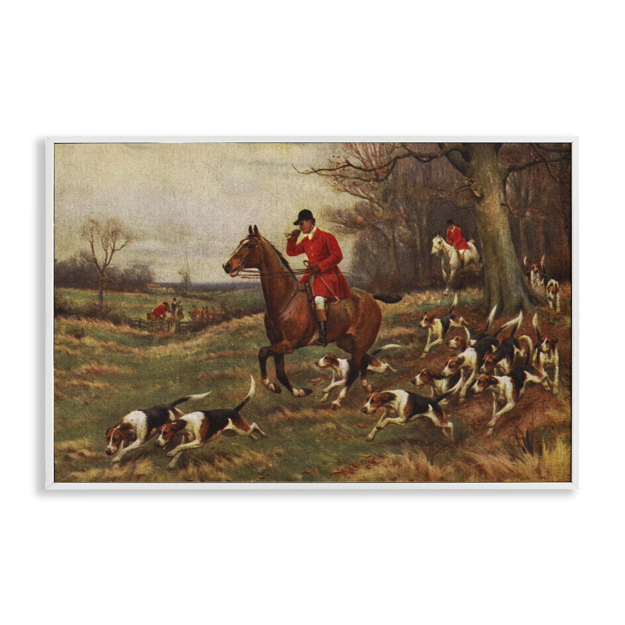 Stupell Industries Vintage Hunting Party Dogs People Painting White Framed Art Print Wall Art, 24 x 16