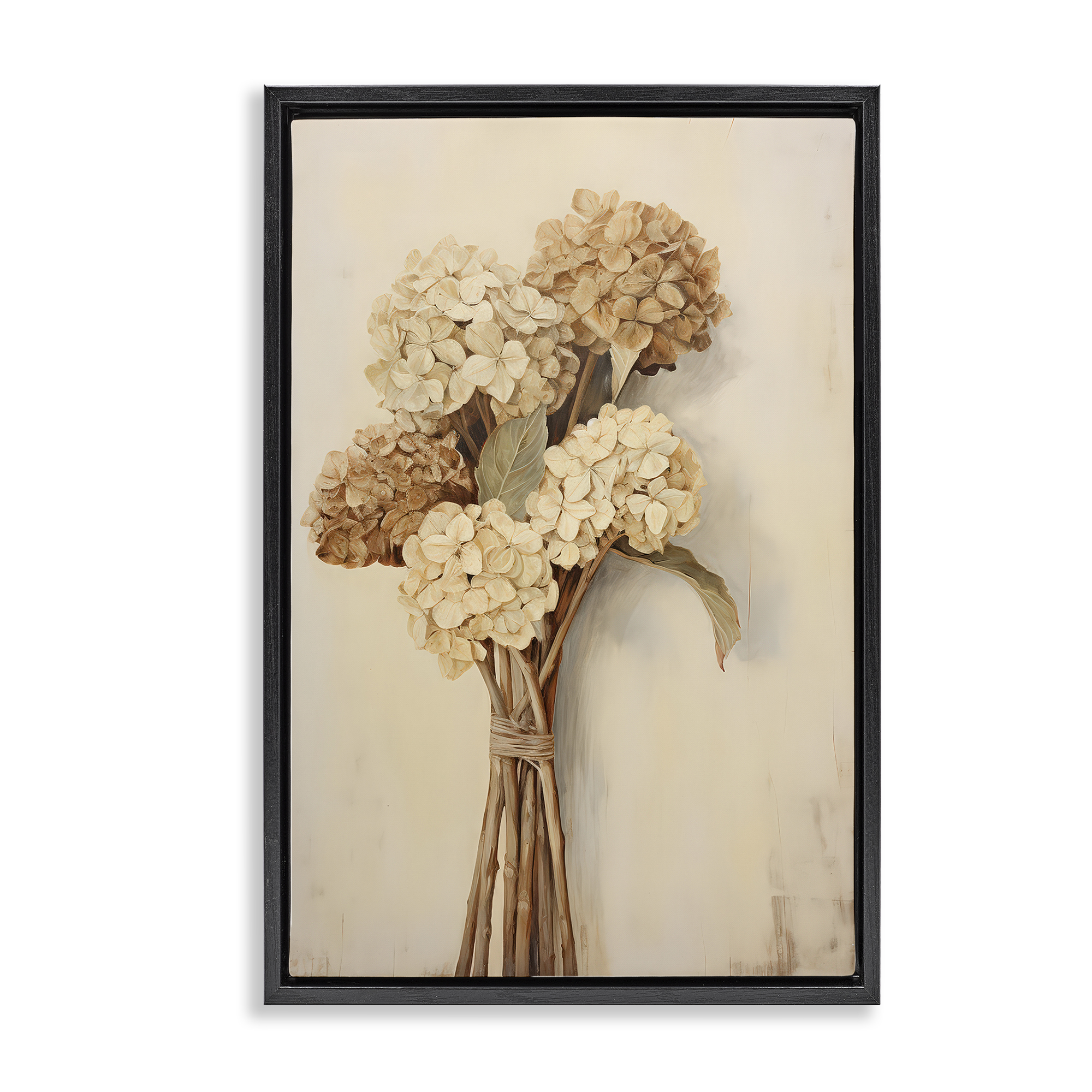 Stupell Industries Vintage Hydrangea Bundle Plants & Flowers Painting Black Floater Framed Canvas Art Print Wall Art, 17 x 25