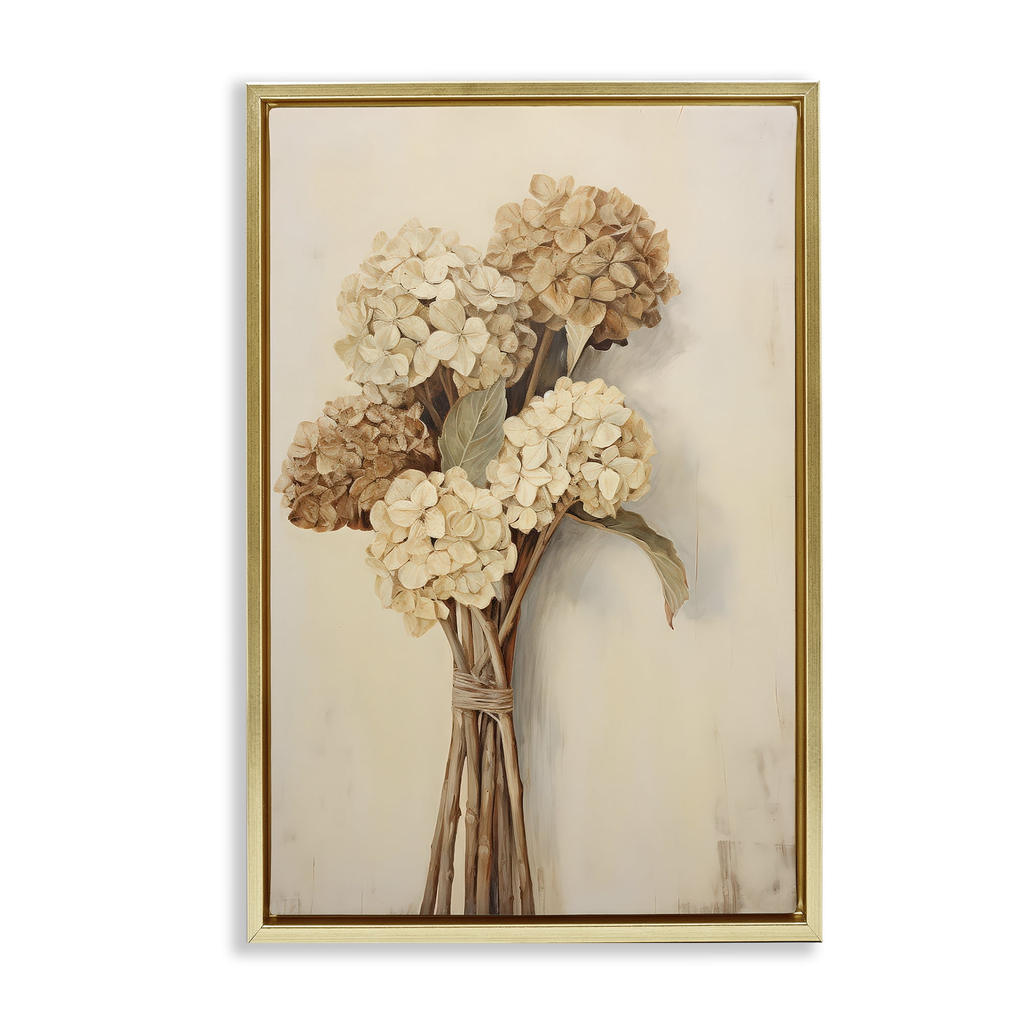 Stupell Industries Vintage Hydrangea Bundle Plants & Flowers Painting Gold Floater Framed Canvas Art Print Wall Art, 21 x 31