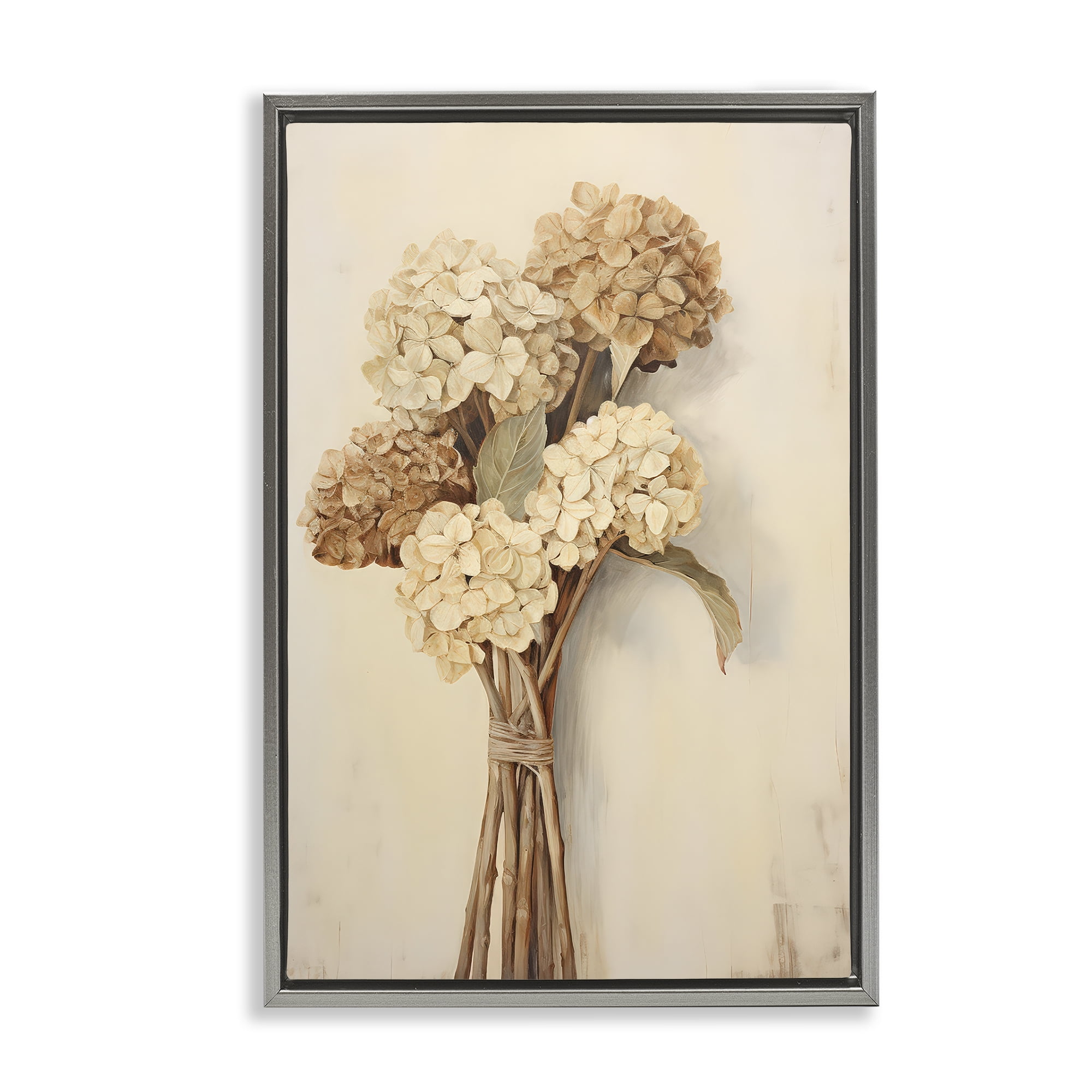 Stupell Industries Vintage Hydrangea Bundle Plants & Flowers Painting Gray Floater Framed Canvas Art Print Wall Art, 17 x 25