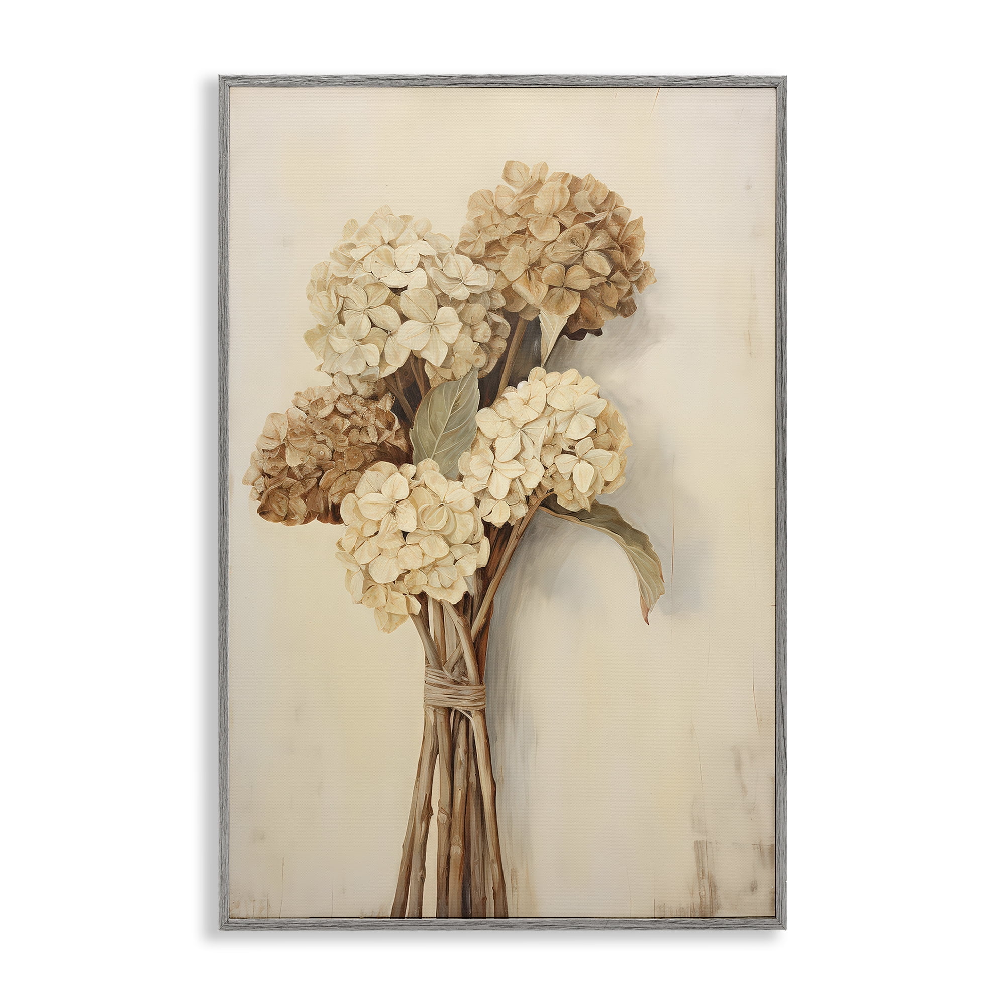 Stupell Industries Vintage Hydrangea Bundle Plants & Flowers Painting Gray Framed Art Print Wall Art, 16 x 24