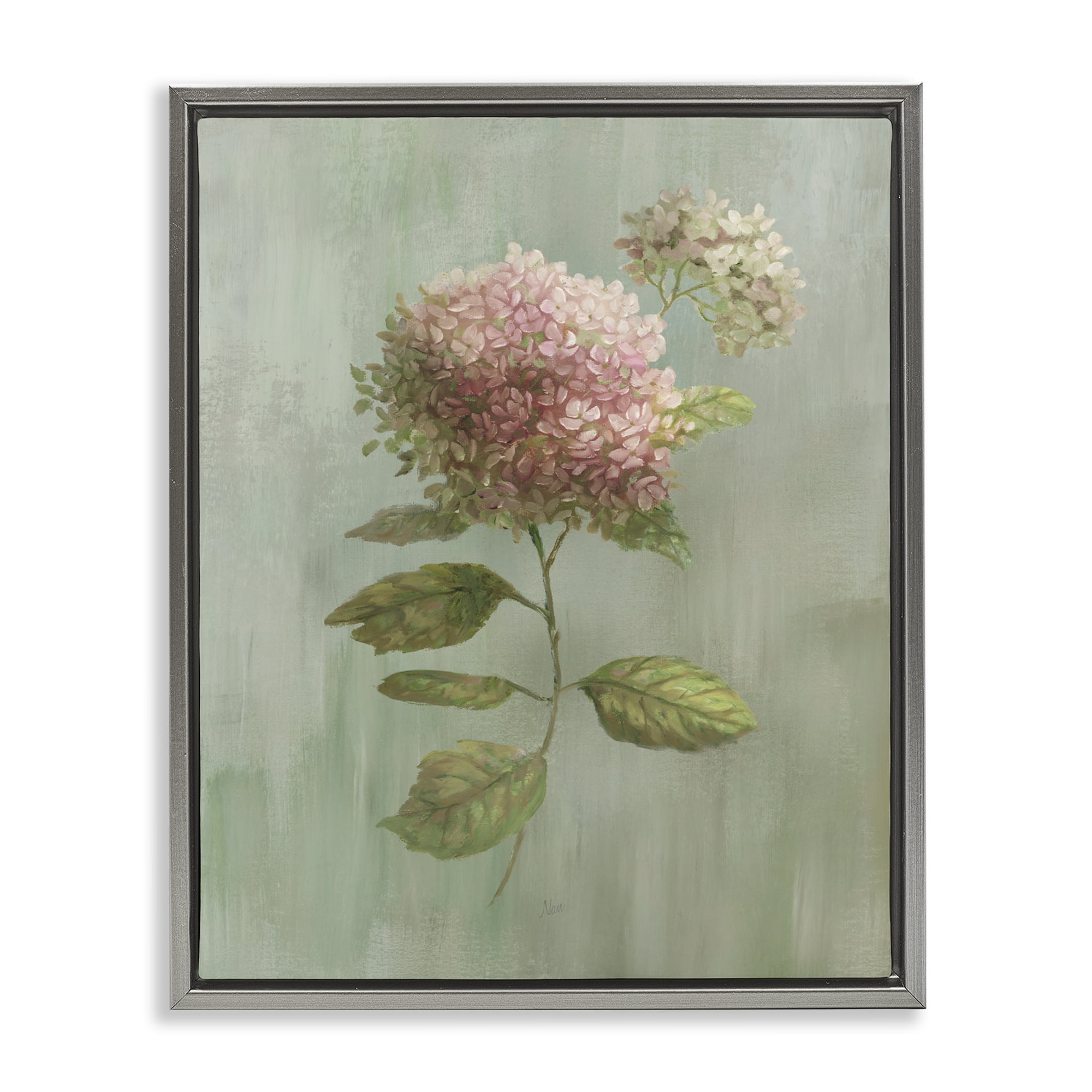 Stupell Industries Vintage Hydrangea Bushel Gray Framed Floater Canvas Wall Art, design by Nan