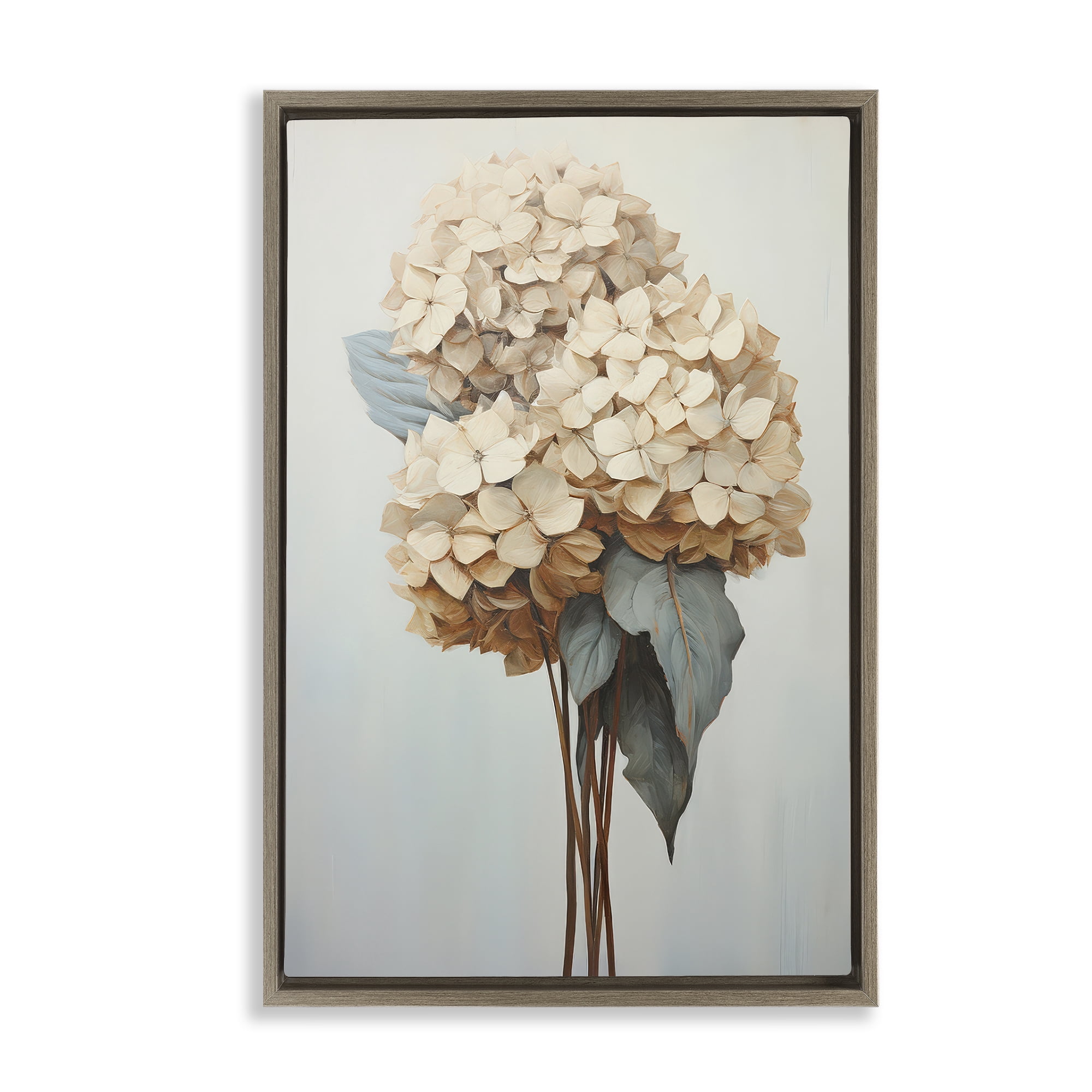 Stupell Industries Vintage Hydrangea Florets Plants & Flowers Painting Brown Floater Framed Canvas Art Print Wall Art, 17 x 25
